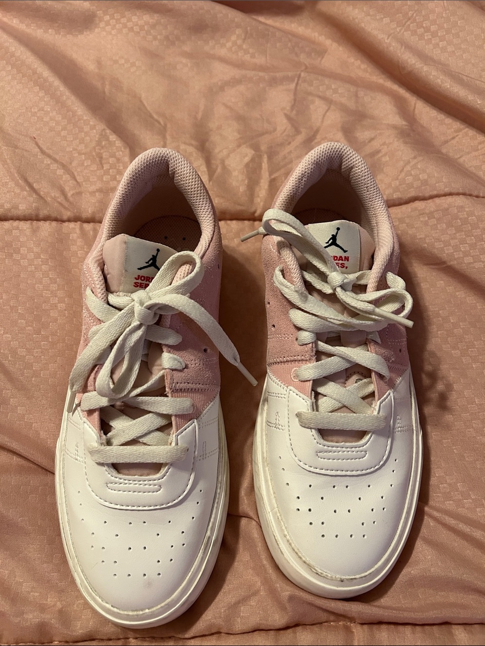Jordan Women's Low-Top Suede Sneakers in Pink and White